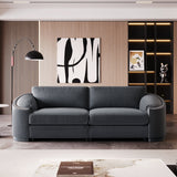 Modern Solid Wood Frame Sofa with Semilunar Arm and Rivet Detailing