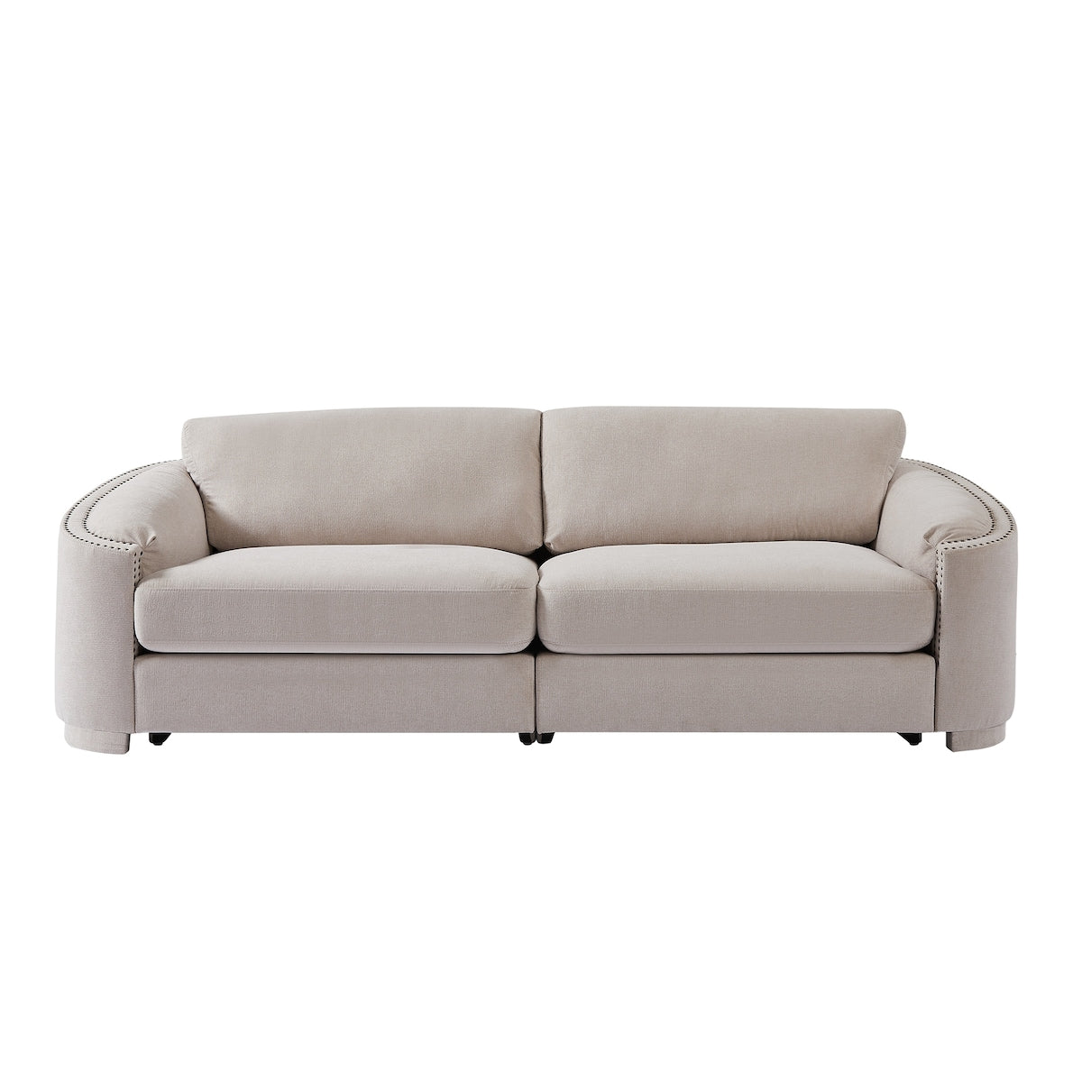 Modern Solid Wood Frame Sofa with Semilunar Arm and Rivet Detailing