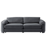 Modern Solid Wood Frame Sofa with Semilunar Arm and Rivet Detailing