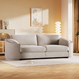 Modern Solid Wood Frame Sofa with Semilunar Arm and Rivet Detailing