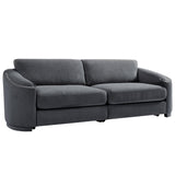Modern Solid Wood Frame Sofa with Semilunar Arm and Rivet Detailing