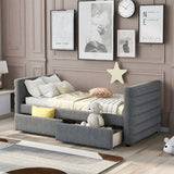 Modern Linen Upholstered Twin Daybed With Two Drawers