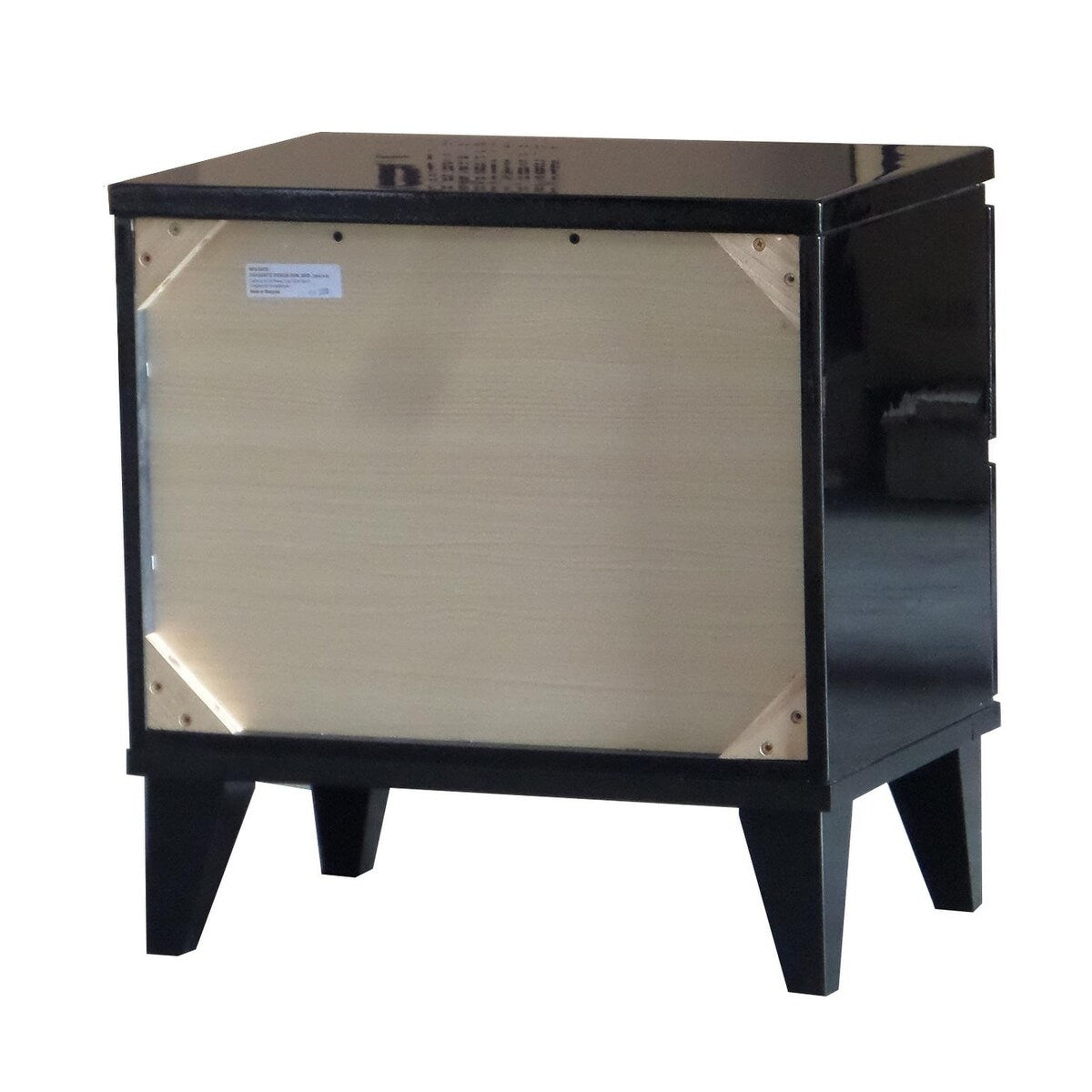 Modern Sophisticated Glossy Black Nightstand with 2 Spacious Drawers