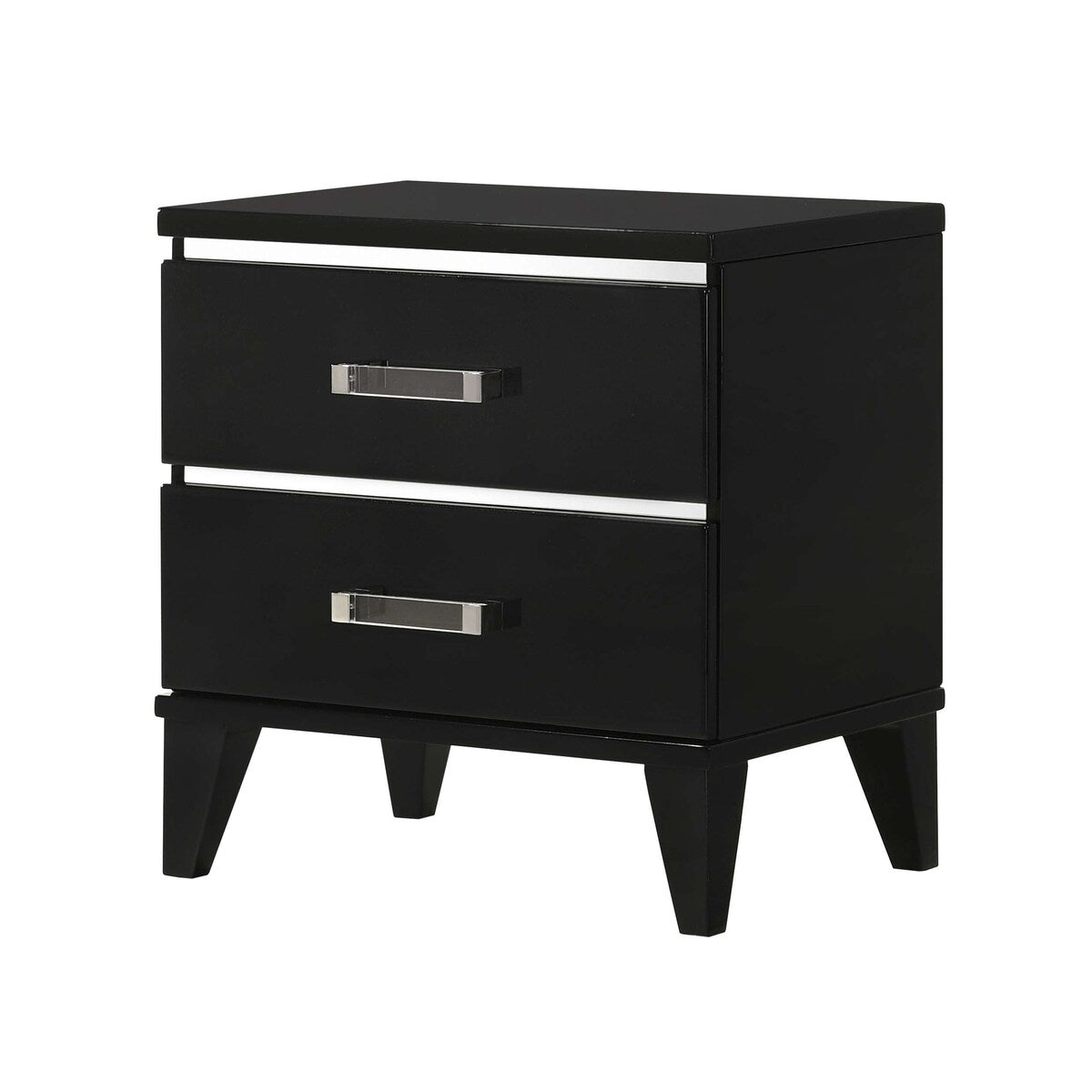 Modern Sophisticated Glossy Black Nightstand with 2 Spacious Drawers