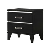 Modern Sophisticated Glossy Black Nightstand with 2 Spacious Drawers