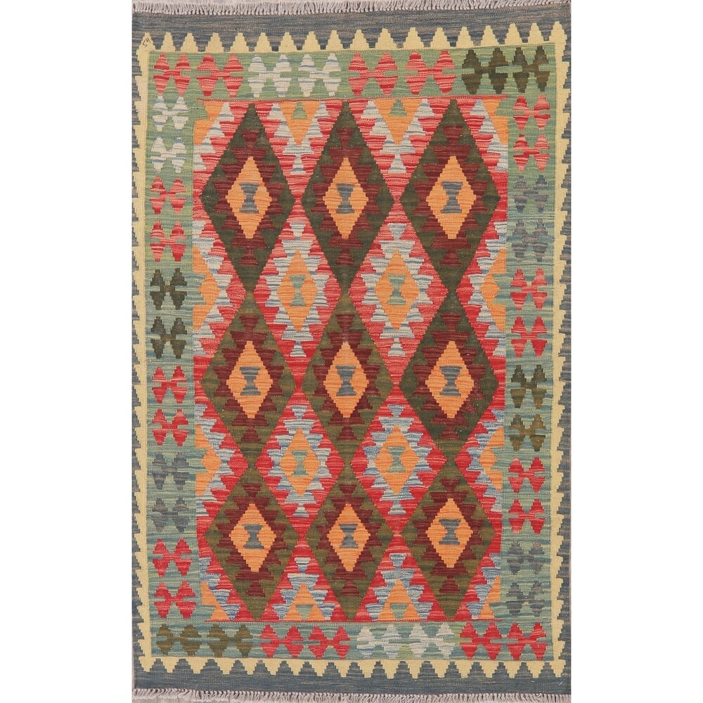 Modern Southwestern Kilim Diamond Handmade Wool Turkish Area Rug - 5'9" x 3'10"