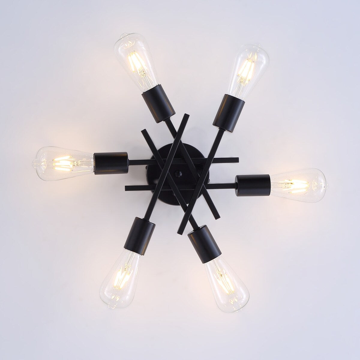 Modern Black 6-Light Unique Sputnik Semi Flush Mount Lighting Fixture