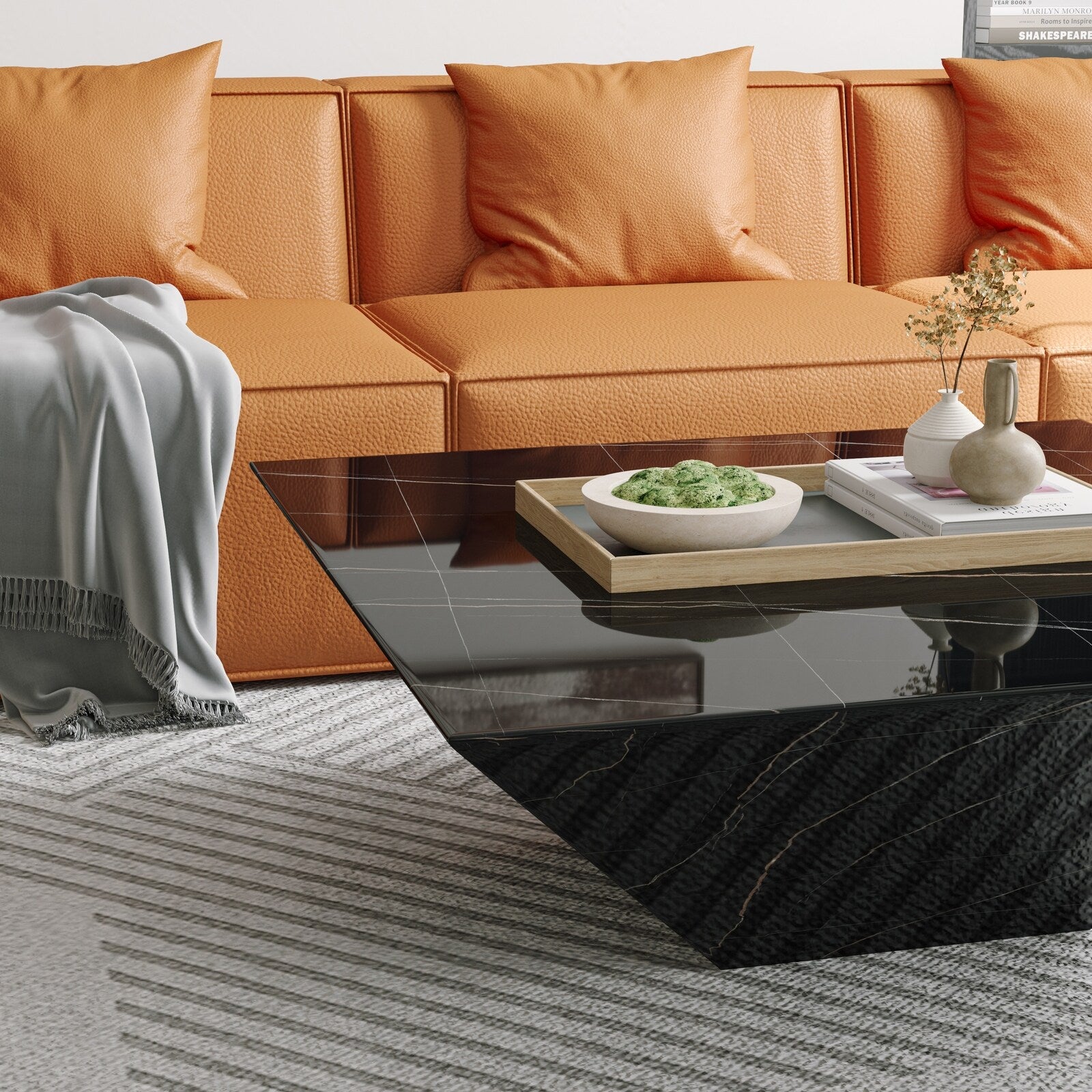 Modern Square Coffee Table, Trapezoid White Sintered Stone