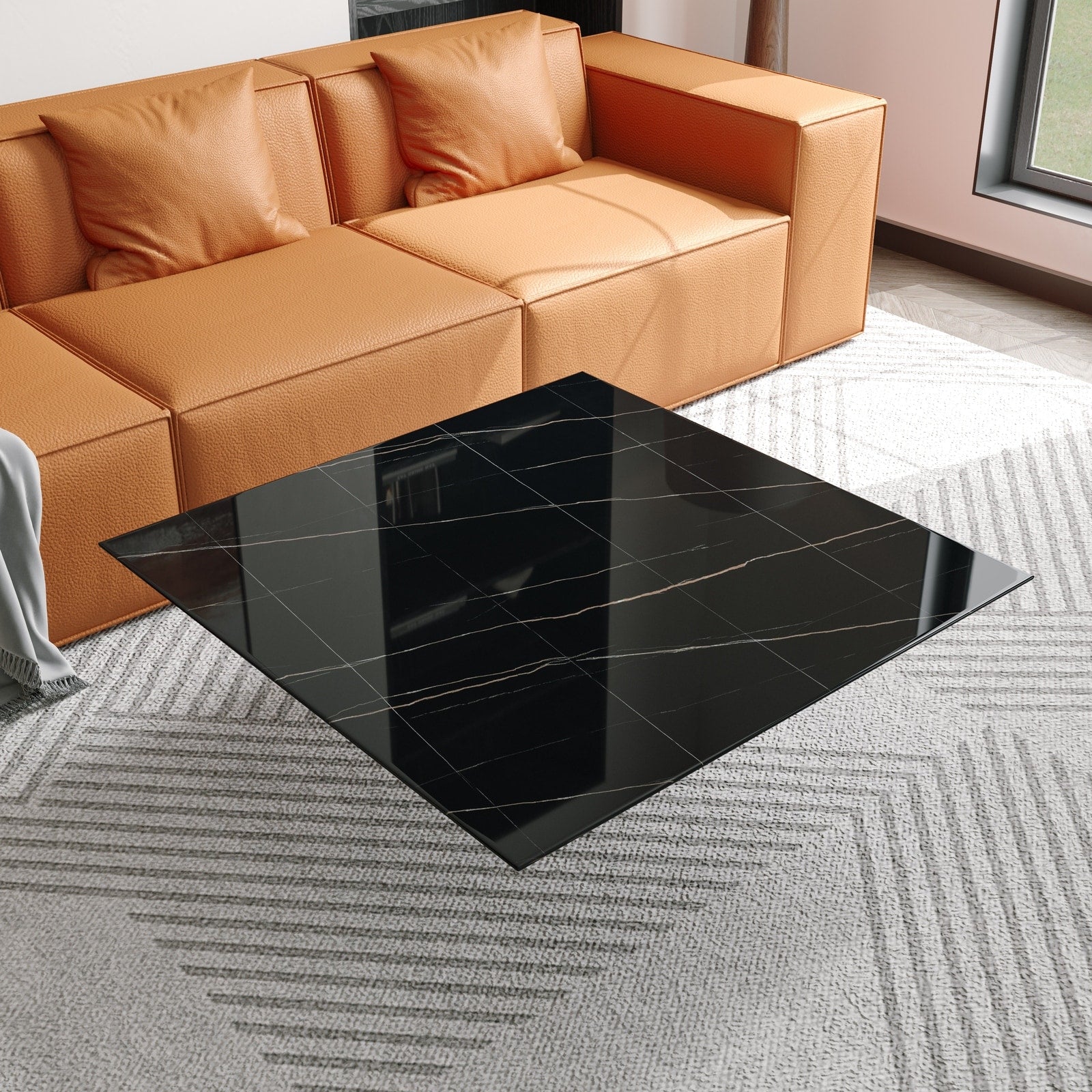Modern Square Coffee Table, Trapezoid White Sintered Stone Modern Square Coffee Table, Trapezoid White Sintered Stone
