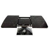 Modern Square Dining Table, Stretchable, White/Black Marble Table Top+MDF X-Shape Table Leg with Metal Base