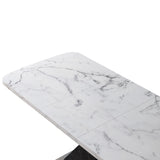 Modern Square Dining Table, Stretchable, White/Black Marble Table Top+MDF X-Shape Table Leg with Metal Base
