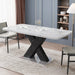 Modern Square Dining Table, Stretchable, White/Black Marble Table Top+MDF X-Shape Table Leg with Metal Base
