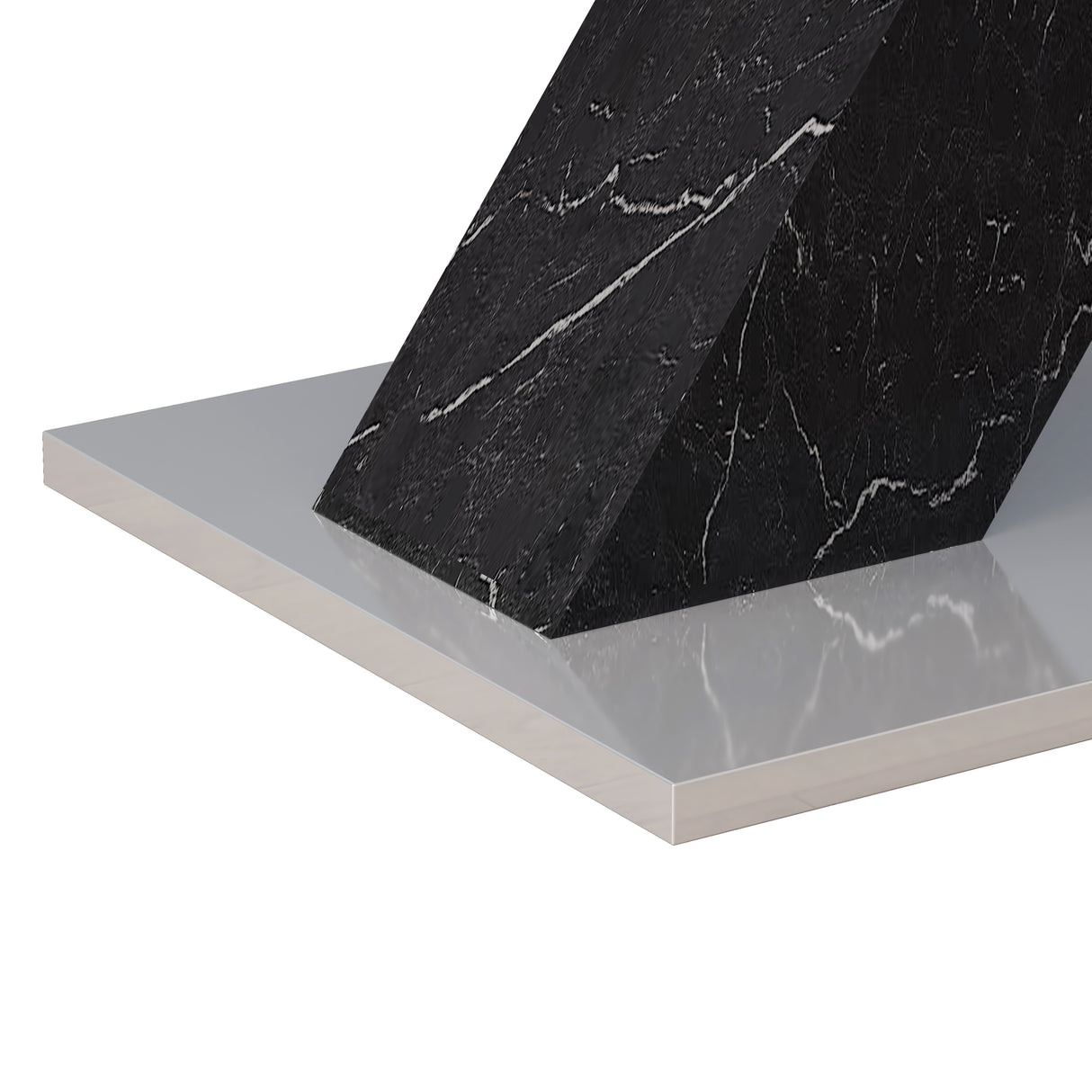 Modern Square Dining Table, Stretchable, White/Black Marble Table Top+MDF X-Shape Table Leg with Metal Base