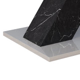 Modern Square Dining Table, Stretchable, White/Black Marble Table Top+MDF X-Shape Table Leg with Metal Base