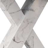 Modern Square Dining Table, Stretchable, White/Black Marble Table Top+MDF X-Shape Table Leg with Metal Base