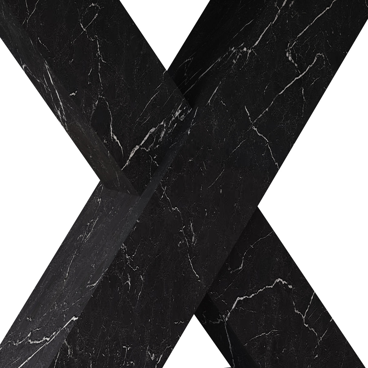Modern Square Dining Table, Stretchable, White/Black Marble Table Top+MDF X-Shape Table Leg with Metal Base
