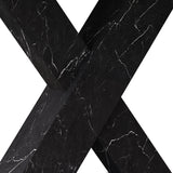 Modern Square Dining Table, Stretchable, White/Black Marble Table Top+MDF X-Shape Table Leg with Metal Base