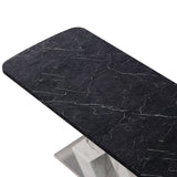 Modern Square Dining Table, Stretchable, White/Black Marble Table Top+MDF X-Shape Table Leg with Metal Base