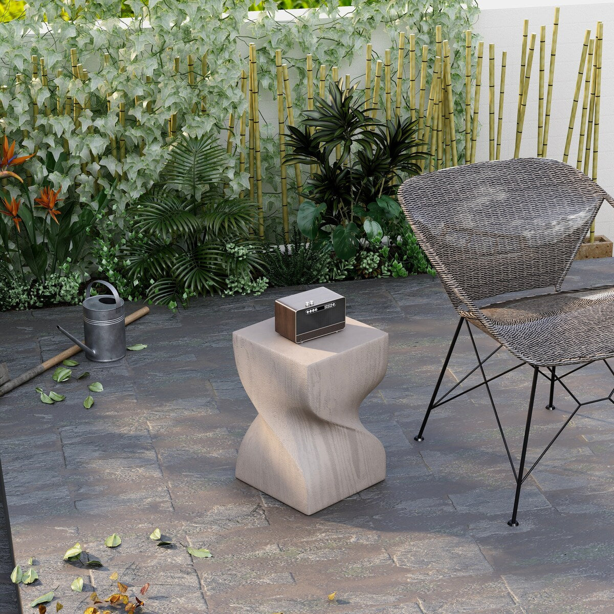 Onyx Square Side Table in Fiberstone Modern Accent Side Table for Indoor and Outdoor