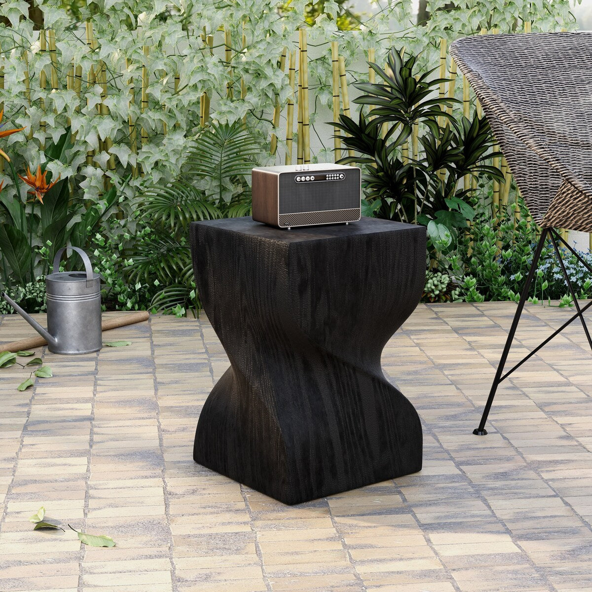 Onyx Square Side Table in Fiberstone Modern Accent Side Table for Indoor and Outdoor