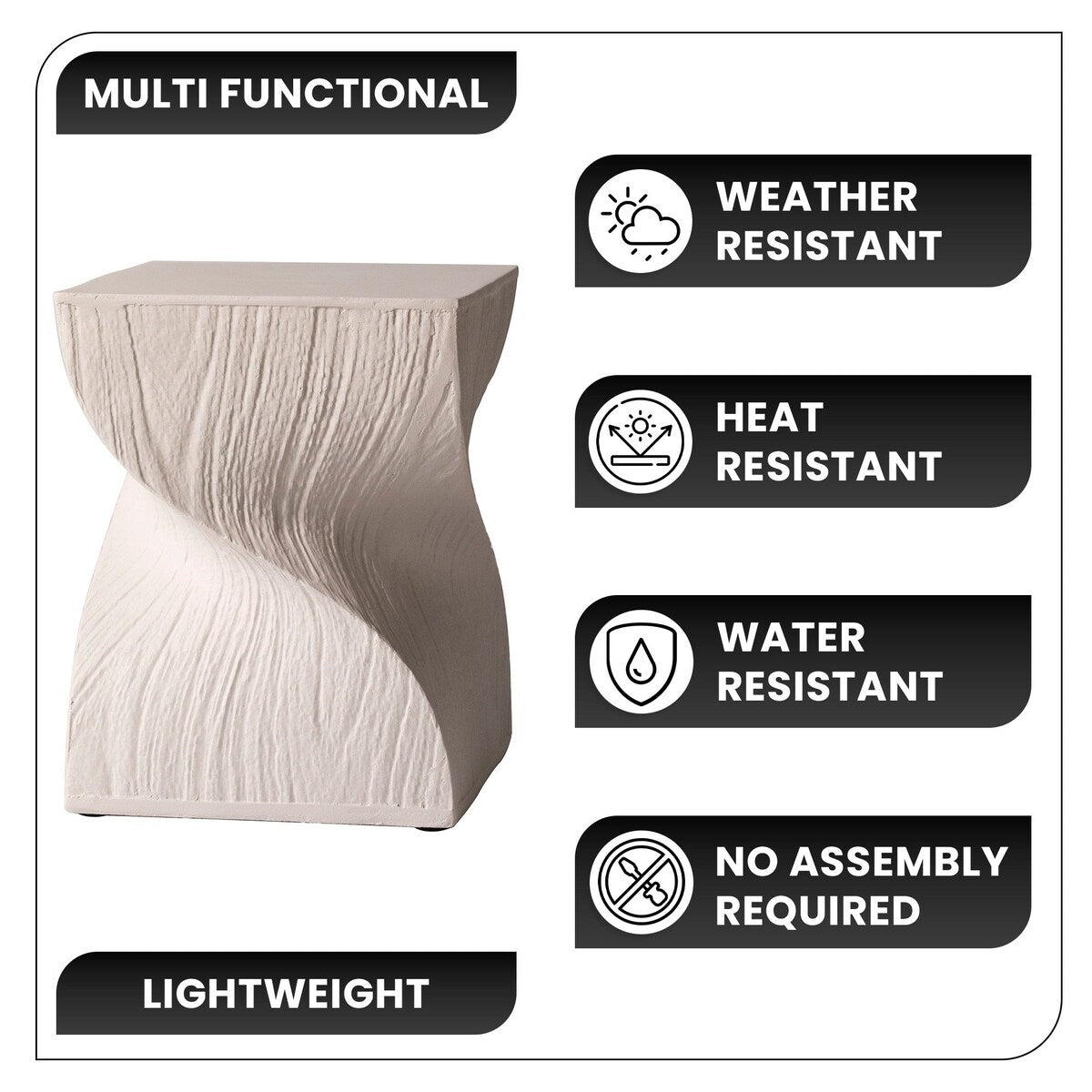 Onyx Square Side Table in Fiberstone Modern Accent Side Table for Indoor and Outdoor