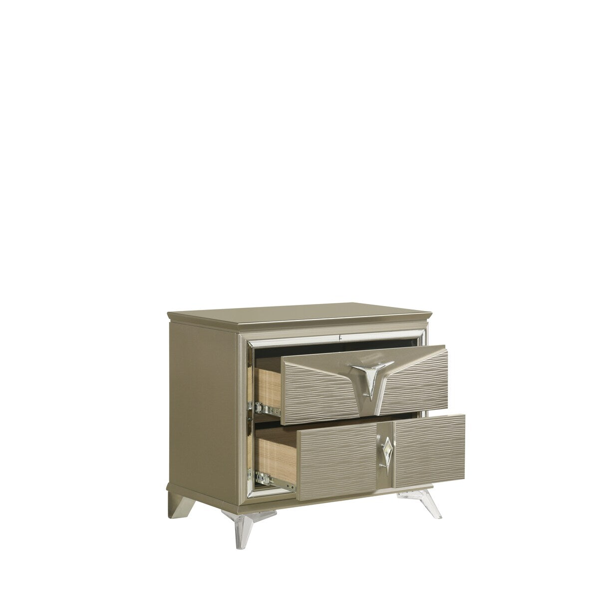 Modern Style 2-Drawer Nightstand Made with Wood & Mirrored Accents