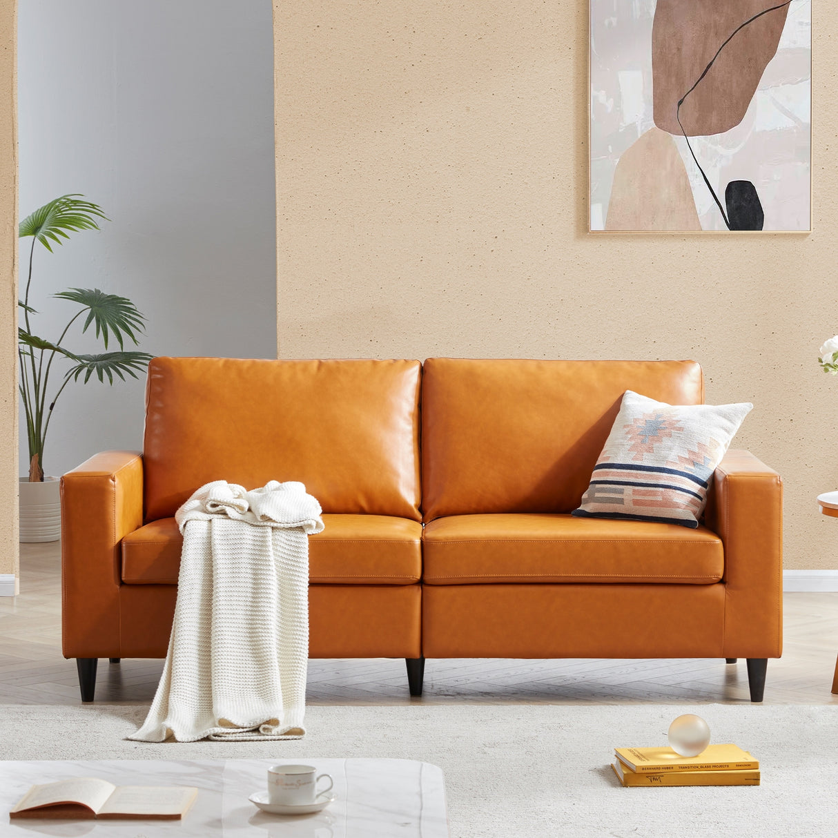 Modern Style 2-Seat Sofa PU Leather Upholstered Couch Furniture for Home Office