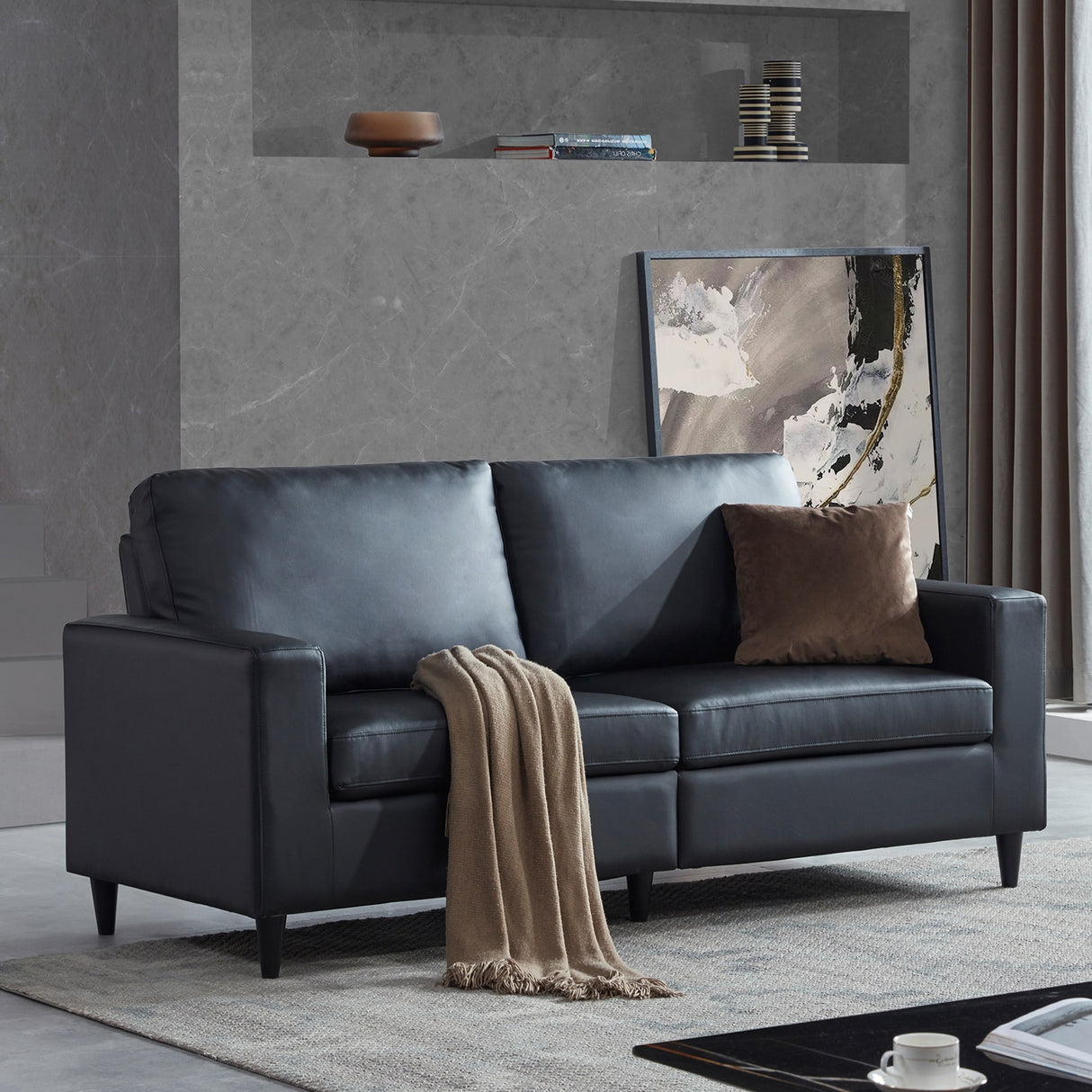 Modern Style 2-Seat Sofa PU Leather Upholstered Couch Furniture for Home Office