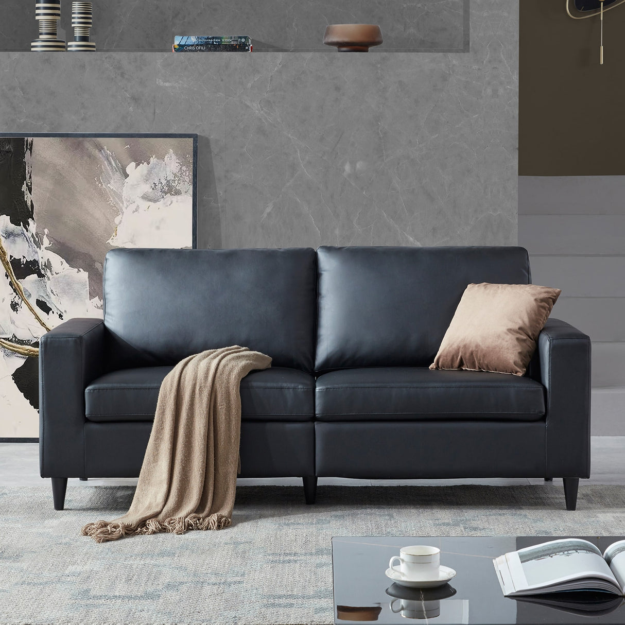 Modern Style 2-Seat Sofa PU Leather Upholstered Couch Furniture for Home Office