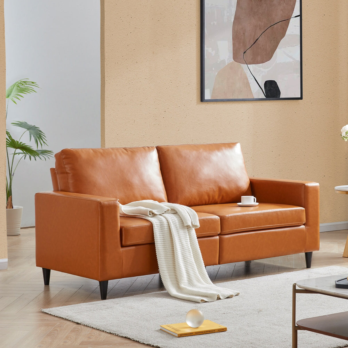 Modern Style 2-Seat Sofa PU Leather Upholstered Couch Furniture for Home Office