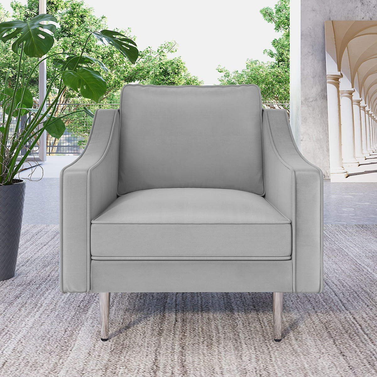 Modern Style Armchair Velvet Upholstered Couch Furniture with Sloped Arms and Metal Legs for Home or Office (1-Seat)