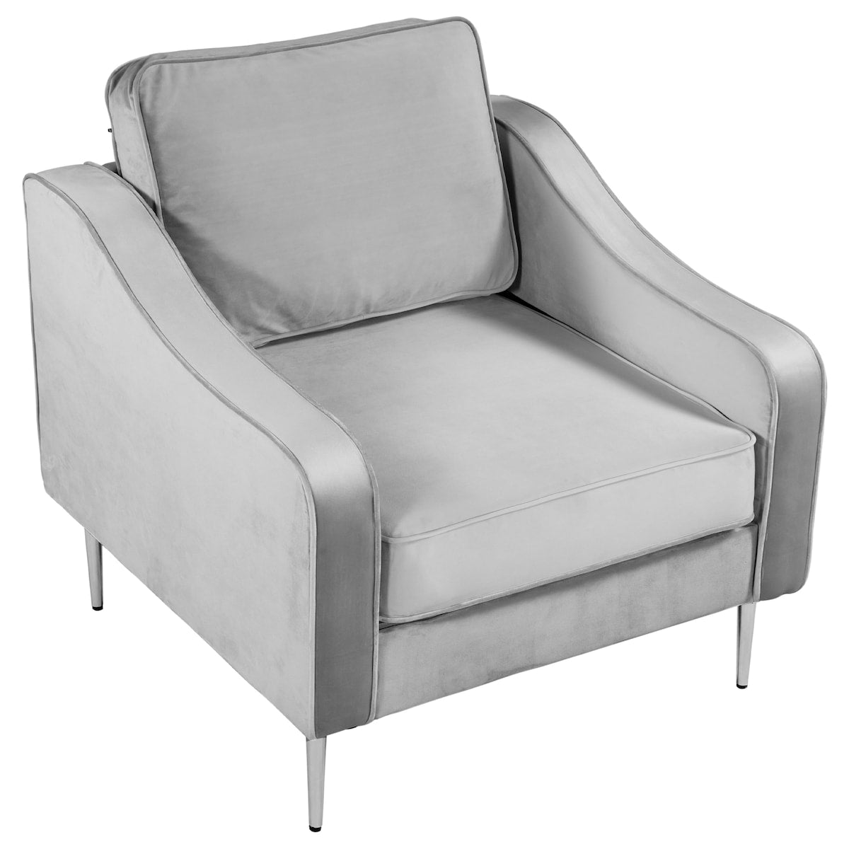 Modern Style Armchair Velvet Upholstered Couch Furniture with Sloped Arms and Metal Legs for Home or Office (1-Seat)