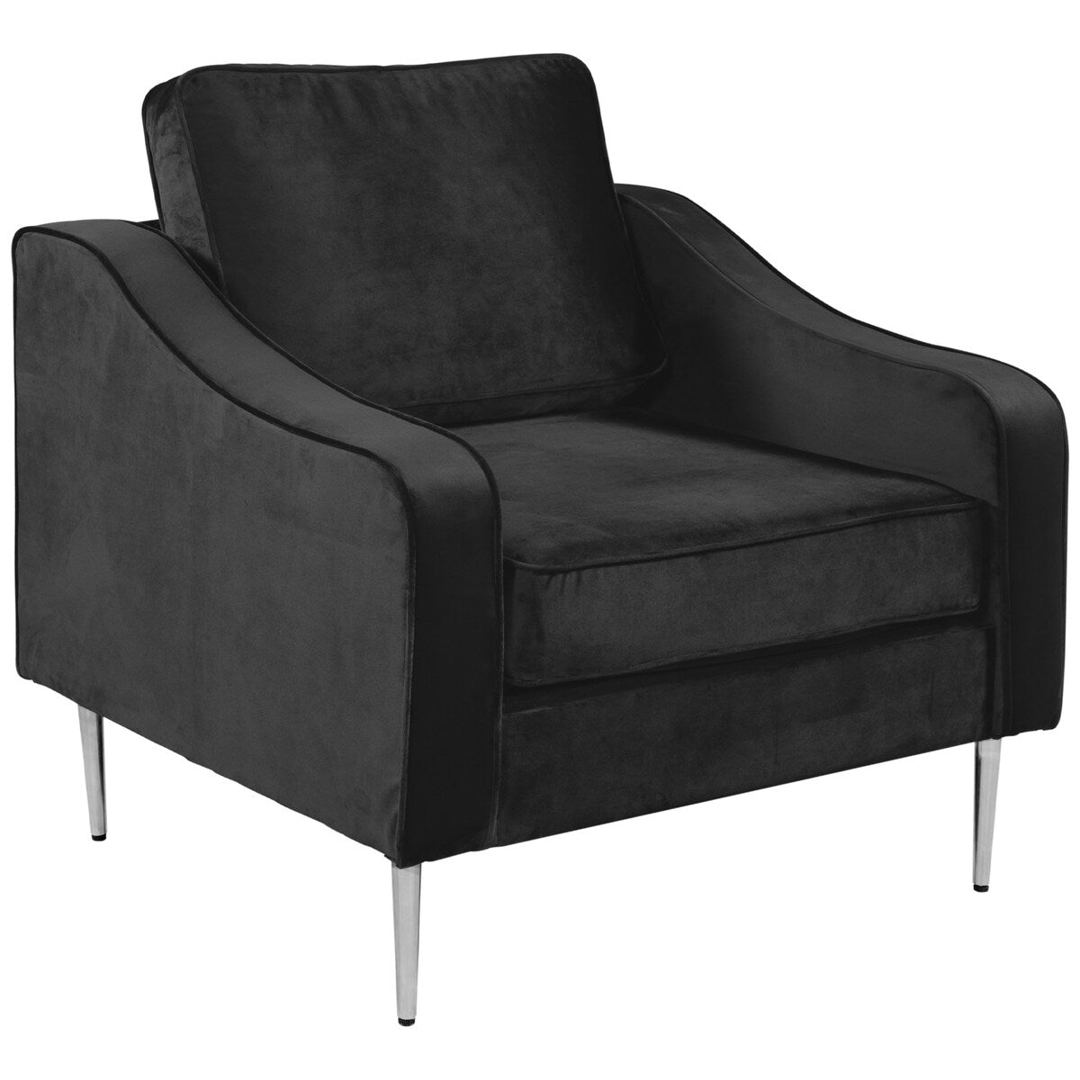 Modern Style Armchair Velvet Upholstered Couch Furniture with Sloped Arms and Metal Legs for Home or Office (1-Seat)