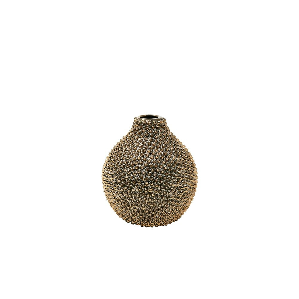 Modern Style Ceramic Vase with Spiked Texture and Round Top, Large, Bronze