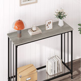 Modern Style Console Table with Glass Shelf and Metal Frame