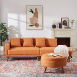 Modern Style Curved PU Leather Sofa Couch with Movable Storage Ottoman and Pillows