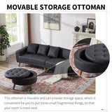 Modern Style Curved PU Leather Sofa Couch with Movable Storage Ottoman and Pillows