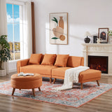 Modern Style Curved PU Leather Sofa Couch with Movable Storage Ottoman and Pillows