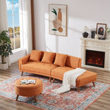 Modern Style Curved PU Leather Sofa Couch with Movable Storage Ottoman and Pillows