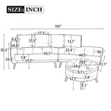 Modern Style Curved PU Leather Sofa Couch with Movable Storage Ottoman and Pillows