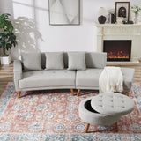 Modern Style Curved PU Leather Sofa Couch with Movable Storage Ottoman and Pillows