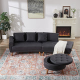 Modern Style Curved PU Leather Sofa Couch with Movable Storage Ottoman and Pillows