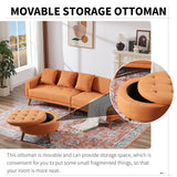 Modern Style Curved PU Leather Sofa Couch with Movable Storage Ottoman and Pillows