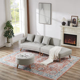 Modern Style Curved PU Leather Sofa Couch with Movable Storage Ottoman and Pillows