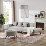 Modern Style Curved PU Leather Sofa Couch with Movable Storage Ottoman and Pillows