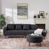Modern Style Curved PU Leather Sofa Couch with Movable Storage Ottoman and Pillows
