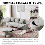 Modern Style Curved PU Leather Sofa Couch with Movable Storage Ottoman and Pillows