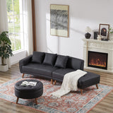 Modern Style Curved PU Leather Sofa Couch with Movable Storage Ottoman and Pillows