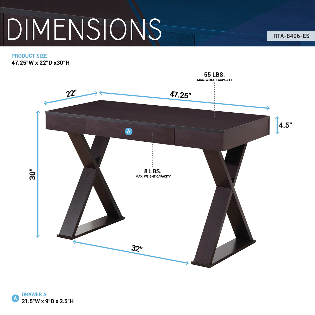 Modern Style Desk With a Drawer and Funky X-legs,Suitable for Home Study, Company Office and other Places