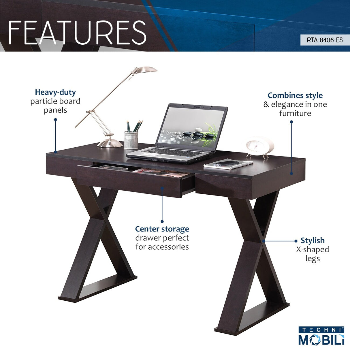 Modern Style Desk With a Drawer and Funky X-legs,Suitable for Home Study, Company Office and other Places